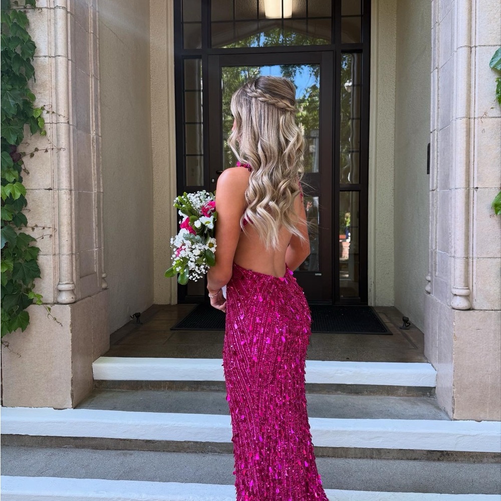 Sherri Hill 54912 Prom Dress Vibrant Pink Sequin - Picture 3 of 3